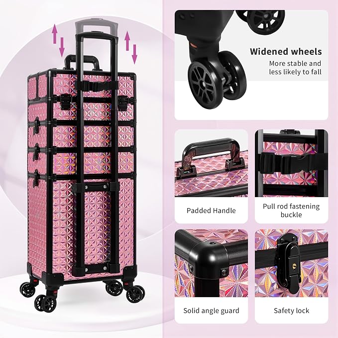 AROUS 5 in 1 Rolling Makeup Train Case Cosmetology Case on Wheels Large - Image 6