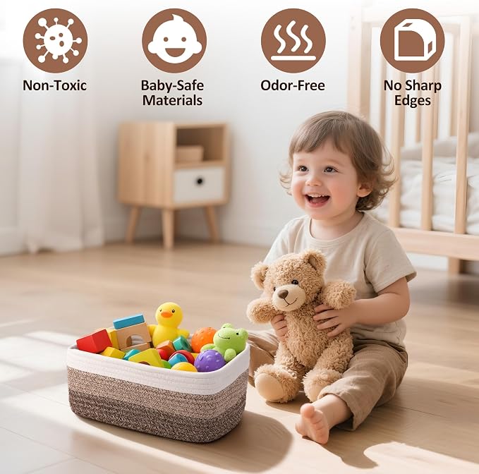 5-Pack Small Woven Rope Storage Baskets, 2 Sizes Organizer Bins | Fabric Cube - Image 4