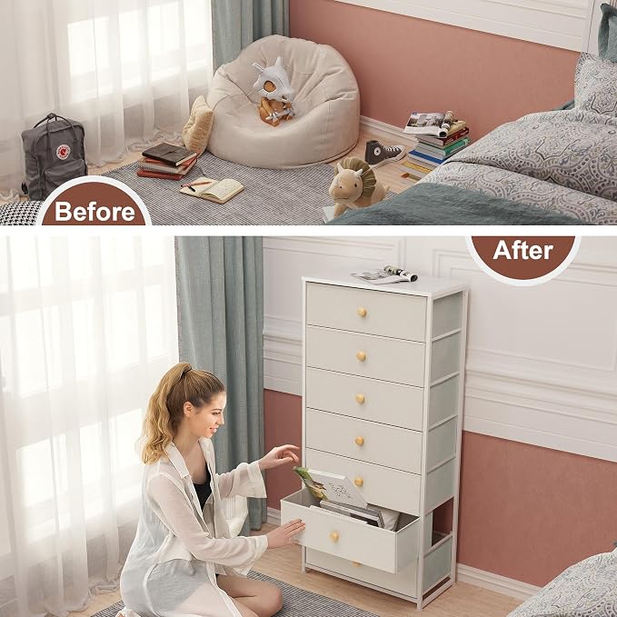 Fabric Dresser for Bedroom, Wide 7-Drawer Tall Vertical Tower | Wooden Top - Image 8