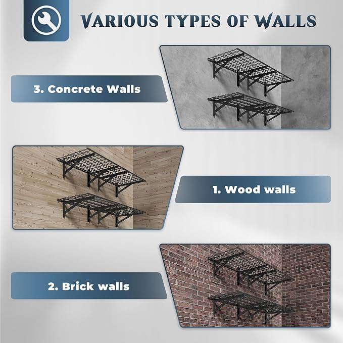 4 Pack Heavy Duty Garage Wall Shelving Set, Wall Mounted Garage Shelves 1000lbs - Image 3