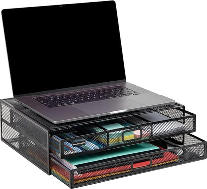 Mind Reader Monitor Stand, Ventilated Laptop Riser, Storage Drawer, Metal Mesh - Image 5