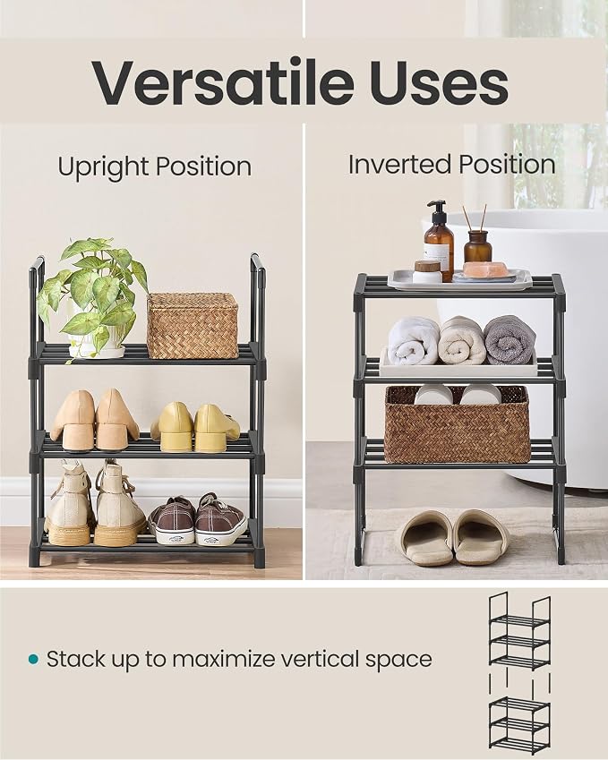 SONGMICS Shoe Rack, 3-Tier Shoe Organizer, Metal Storage Shelf, Upright or - Image 4
