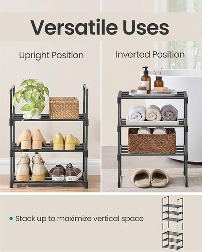 SONGMICS Shoe Rack, 3-Tier Shoe Organizer, Metal Storage Shelf, Upright or - Image 4