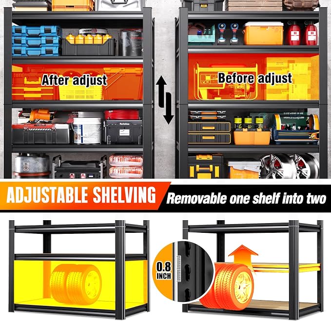 Storage Shelves, Adjustable Shelving Unit, 5T Wood Garage Shelving, Heavy Duty - Image 5