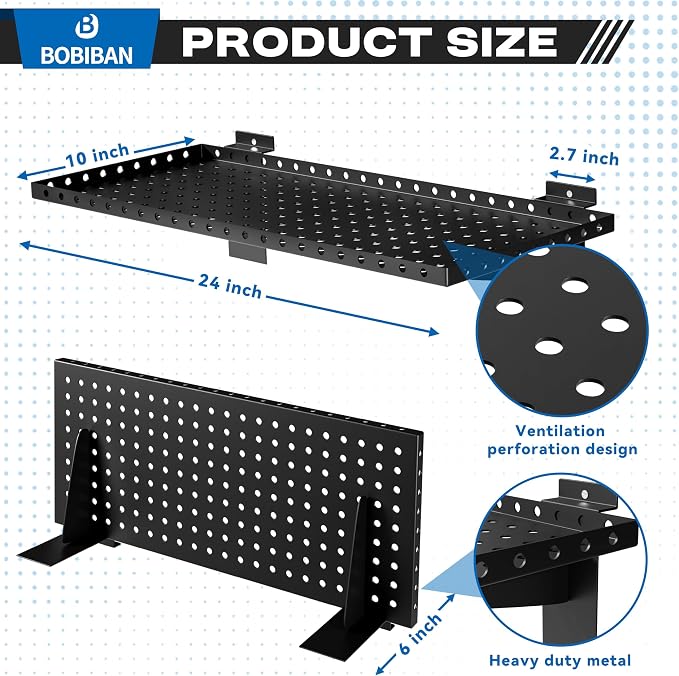 2 Pack Slatwall Shelves, Heavy Duty Metal Slat Wall Shelf - Image 2
