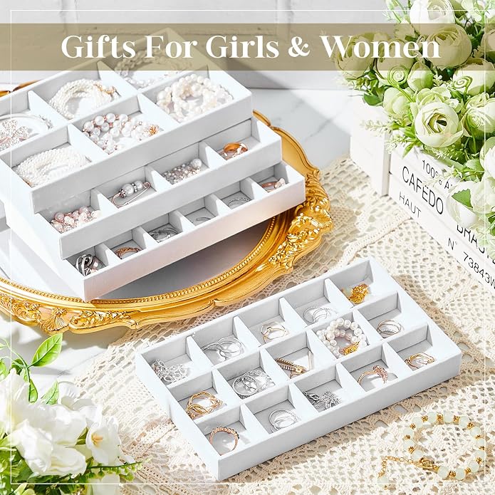 Junkin 12 Pcs Jewelry Tray Velvet Stackable Jewelry Organizer Trays Divided - Image 6