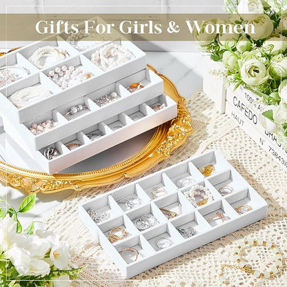 Junkin 12 Pcs Jewelry Tray Velvet Stackable Jewelry Organizer Trays Divided - Image 6