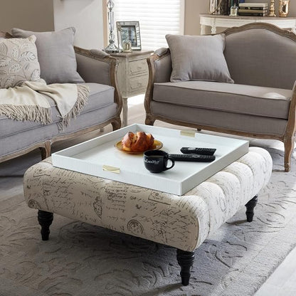 HofferRuffer Extra Large Square Serving Tray, Elegant Faux Leather Ottoman Tray - Image 6