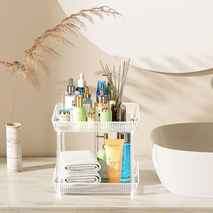 3 Tier Lazy Susan Bathroom Countertop Organizer, 360° Clear Rotating Square - Image 3
