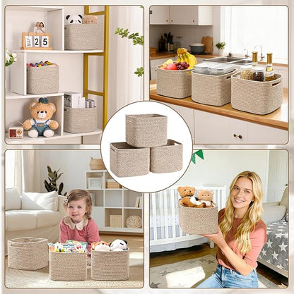 3 Pack Cube Storage Bin, 9”x9”x7” Cotton Rope Woven Baskets - Image 9