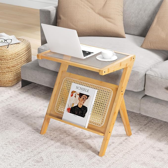 GOFLAME Rattan Side Table Set of 2, Z-Shaped End Table - Image 2