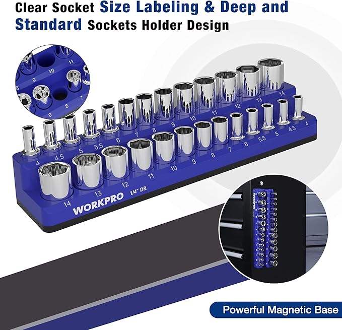 WORKPRO Magnetic Socket Organizer, 1/4-Inch Metric Socket Holder, Tool Trays - Image 5