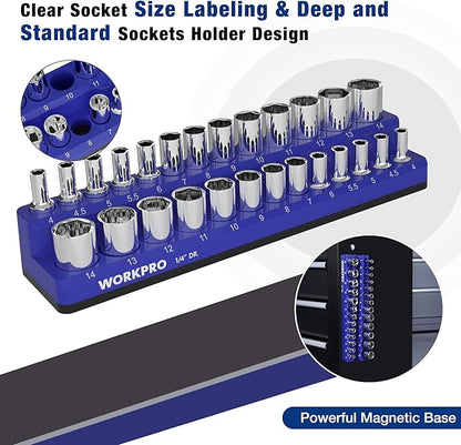 WORKPRO Magnetic Socket Organizer, 1/4-Inch Metric Socket Holder, Tool Trays - Image 5