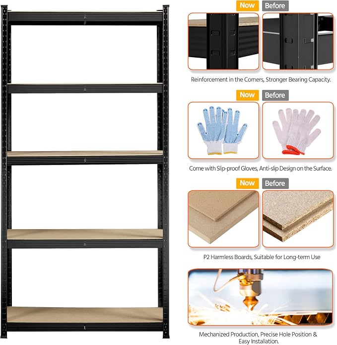 Topeakmart 5 Tier Metal Storage Shelving Unit, 35.5x12x71 Inch Black | - Image 8