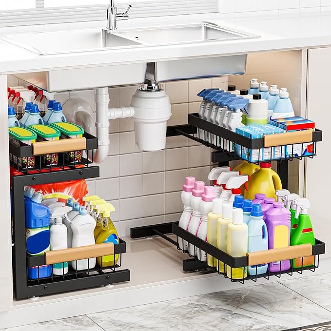 ADBIU Under Sink Organizer 2 Packs 2 Tier Expandable Height Under-Sink by ADBIU