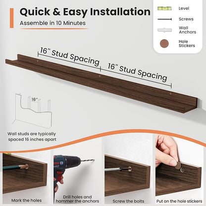 Fun Memories Picture Ledge Shelf, 48 Inch Long Floating Shelves Set of 6 - Image 7