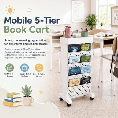 5-Tier Rolling Bookshelf Cart - Image 2