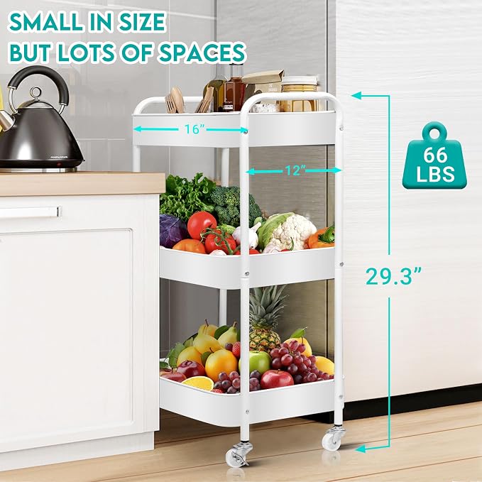 ZOES HOMEWARE 3 Tier Rolling Cart, Metal Utility Cart - Image 5