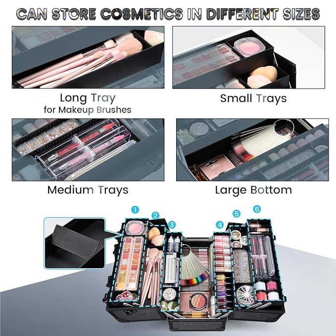 FRENESSA Makeup Case Extra Large Makeup Train Case 12.6 Inch Makeup Box - Image 2