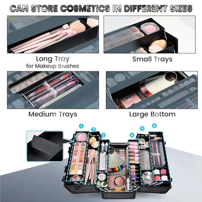 FRENESSA Makeup Case Extra Large Makeup Train Case 12.6 Inch Makeup Box - Image 2
