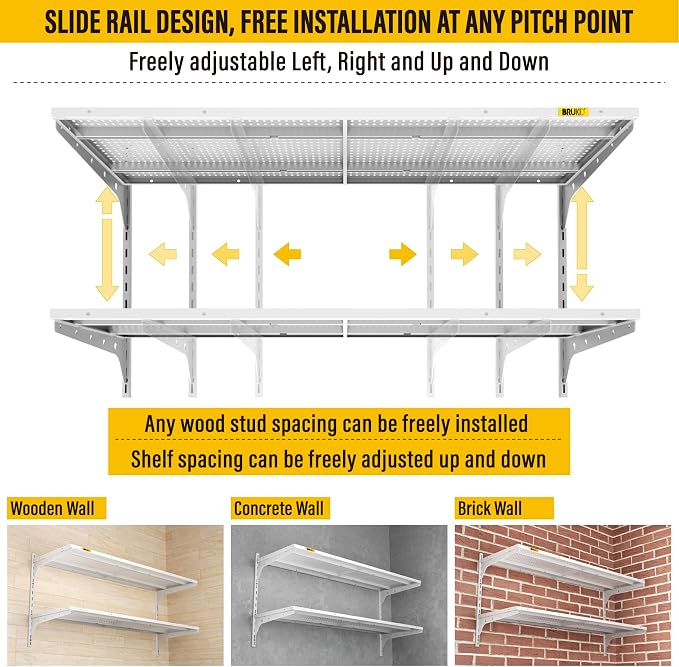 2 Tier 1.3x4ft Garage Shelving Wall Mounted, 15.6x48inch per Shelf Height - Image 7