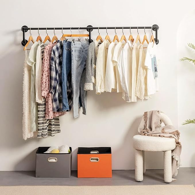 Wall Clothes Rack, Industrial Pipe Clothing Rack by HOMEYEENG