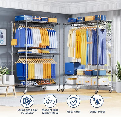 P8 Heavy Duty Clothes Rack（With Extended Width Design） Rolling Clothing Racks - Image 3