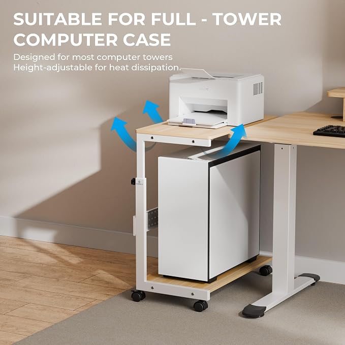 EUREKA ERGONOMIC PC Stand Computer Cart, Height Adjustable Tower Stand 2-Tier - Image 6