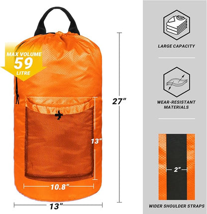Laundry Bag with Shoulder Straps and Mesh Pocket Laundry Backpack Large - Image 2