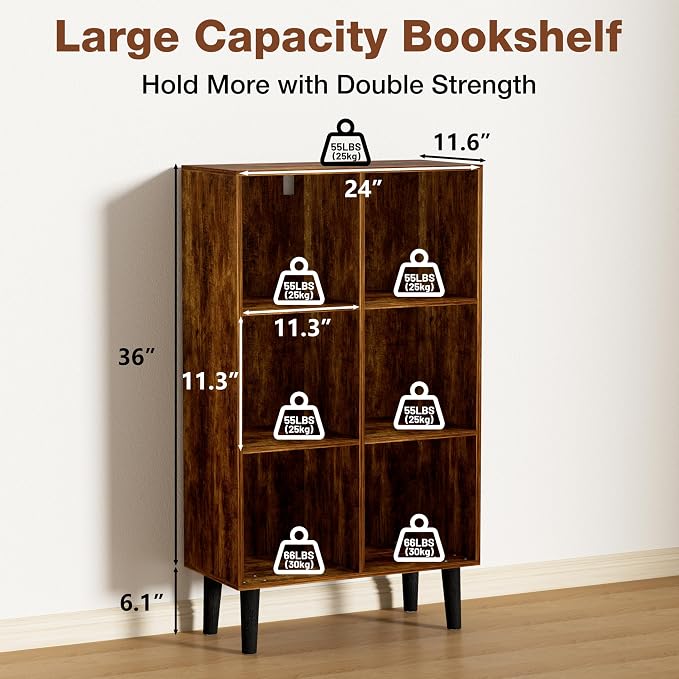 6 Cube Bookcase, Wooden Book Shelf Cube Storage Organizer - Image 3