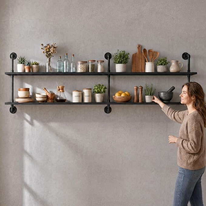 HDDFER Floating Shelves Wall Bookshelf Industrial Pipe Shelving Shelves Real by industrialpipeshelving