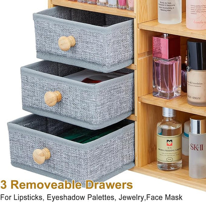 Large Makeup Organizer For Vanity, Large Capacity 3 Tiers Bamboo Bathroom - Image 5