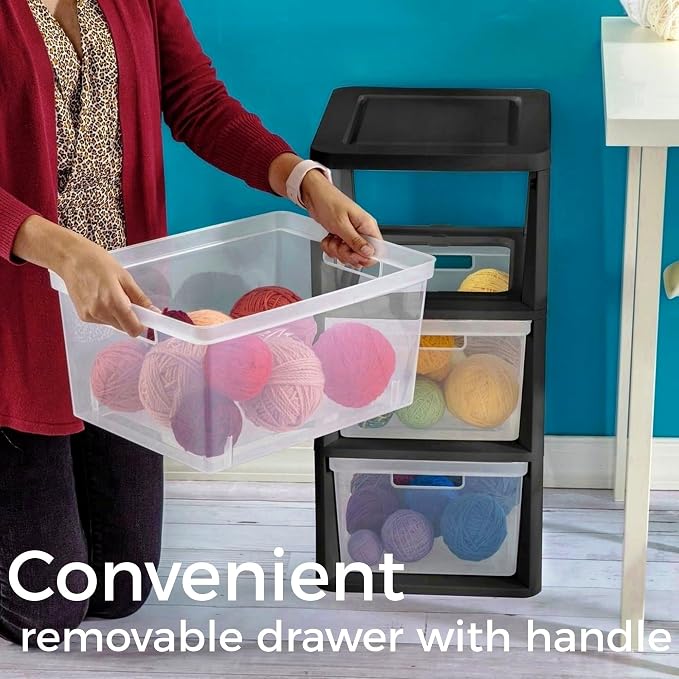 Plastic Storage Tower with 3 Clear Drawers, Removable Bins with Integrated - Image 3