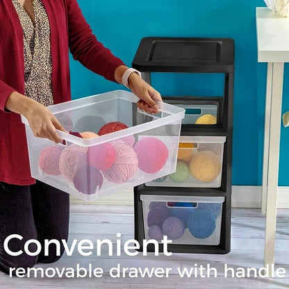 Plastic Storage Tower with 3 Clear Drawers, Removable Bins with Integrated - Image 3