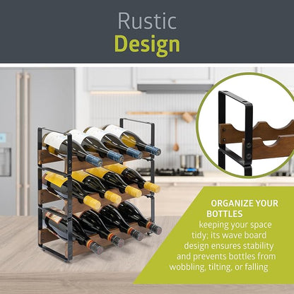 Pearington 12 Bottle Stackable Wine Rack, Rustic 3-Tier Solid Acacia Wood and - Image 3