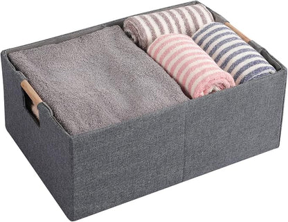 Fabric Storage Bin 3 Pack Foldable Cotton Linen Storage Basket - Image 2