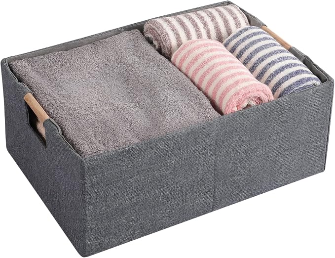 Fabric Storage Bin 3 Pack Foldable Cotton Linen Storage Basket - Image 2