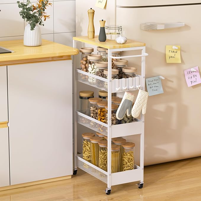 Vincona 9.1" Wide Slim Rolling Utility Cart, 4 Tier Metal Narrow Storage Cart by Vincona