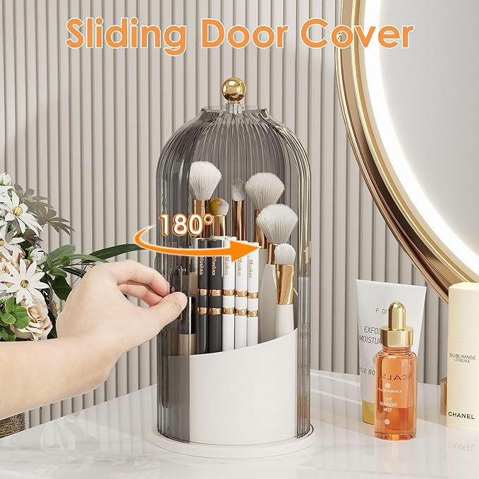 Makeup Brush Holder with Lid 360 Rotating Clear Dustproof Make Up Organizers - Image 2