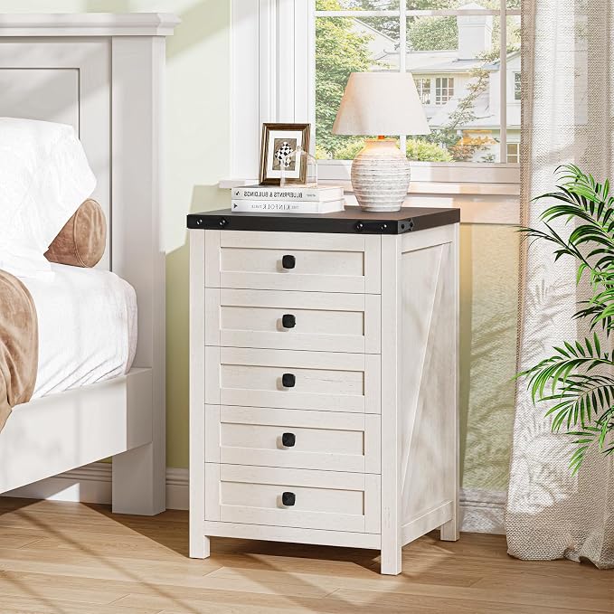 Halitaa 5 Drawer Small File Cabinet, Farmhouse Vertical Filing Cabinet | Under - Image 3