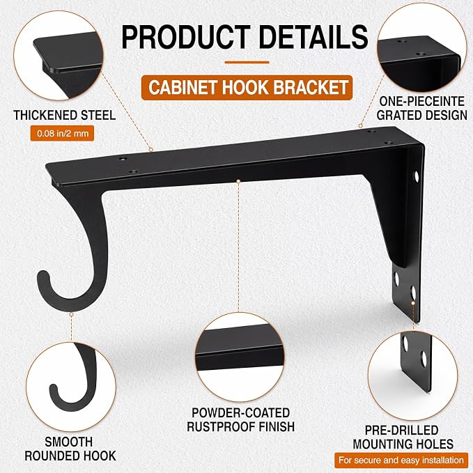 4 Pack 12 Inch Closet Rod Brackets, Heavy Duty Wall Mounted Closet Shelf - Image 5