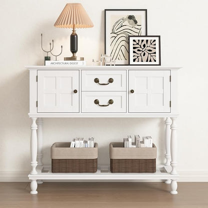 Farmhouse Console Table with Storage, Narrow Entryway Table with 2 Drawers & 2 by ZOSQUARE
