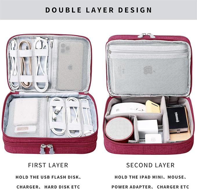 Lanola Travel Cable Organizer Bag, Electronic Accessories Case Portable Double - Image 3