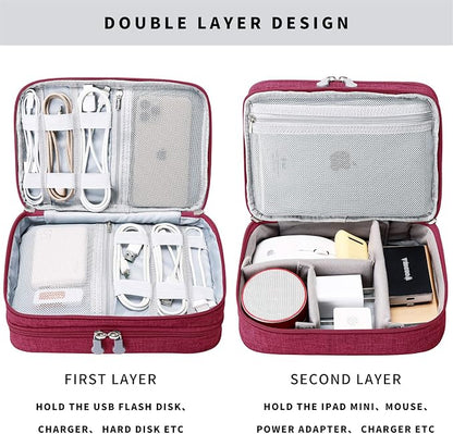 Lanola Travel Cable Organizer Bag, Electronic Accessories Case Portable Double - Image 3