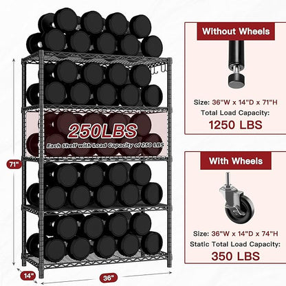 PrimeZone 74''H Wire Shelving 1250lbs 5 Tier Storage Shelves - Image 3