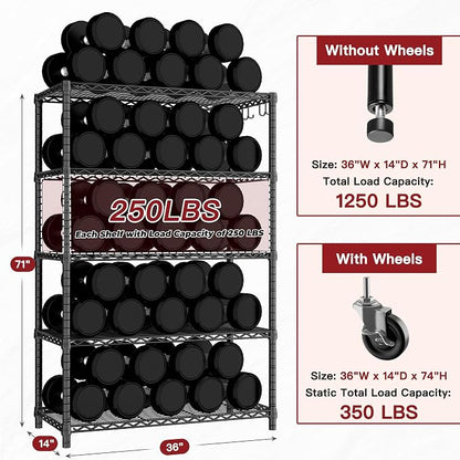 PrimeZone 74''H Wire Shelving 1250lbs 5 Tier Storage Shelves - Image 3
