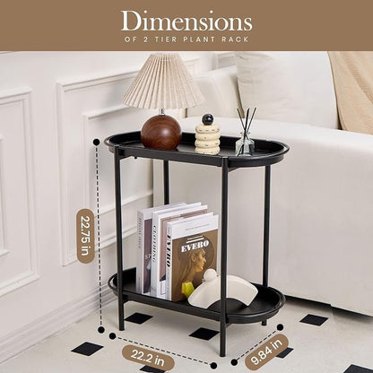 Large Metal 2-Tier Multi-Purpose Stand – Sleek Black Indoor/Outdoor Oval - Image 2