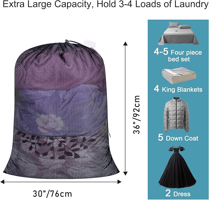 Polecasa 2 Pack Heavy Duty Diamond Mesh Laundry Bag, Breathable Mesh, Machine - Image 3