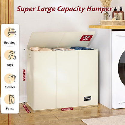 195L Laundry Hamper 3 Section, Large Laundry Hamper - Image 2