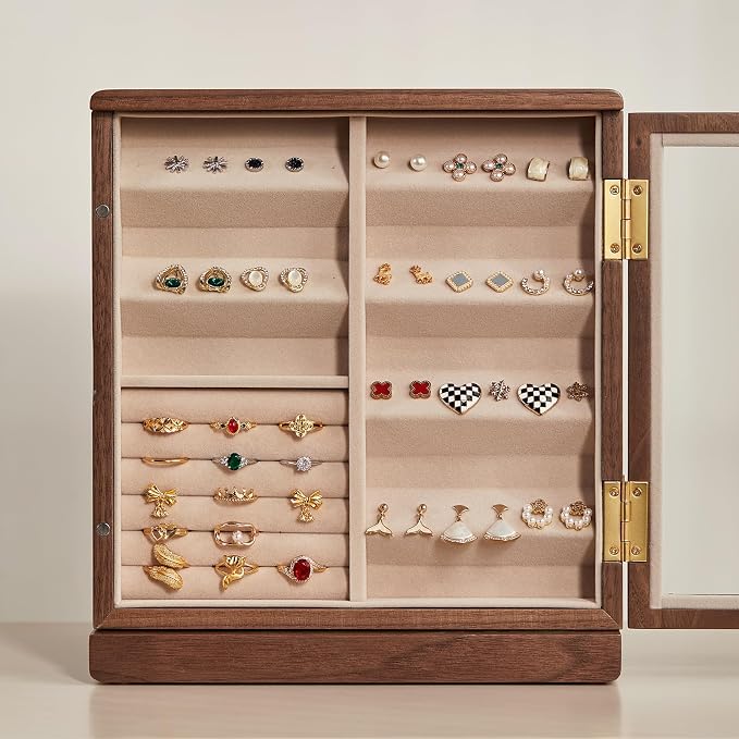 CHOSIN Black Walnut Wooden Jewelry Box, 360° Rotating Organizer - Image 8